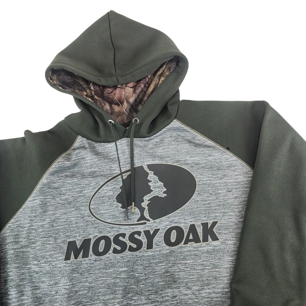 Mossy Oak Hoodie Sweatshirt Mens 2XL Gray Green Pullover Fleece Camo Hunting